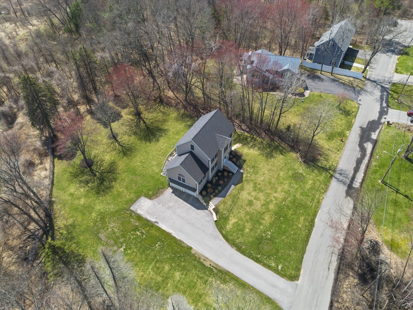 Aerial drone photo of a Massachusetts property